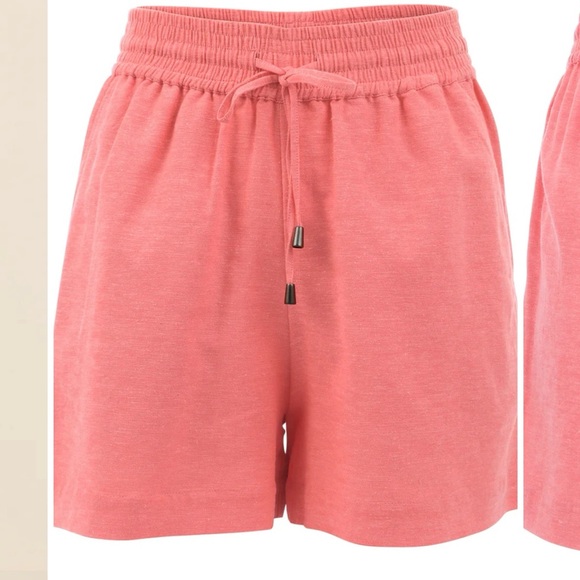 Venus Coral Linen Easy Shorts Pocket Elastisicized Waist Size L Lightweight - Picture 6 of 13